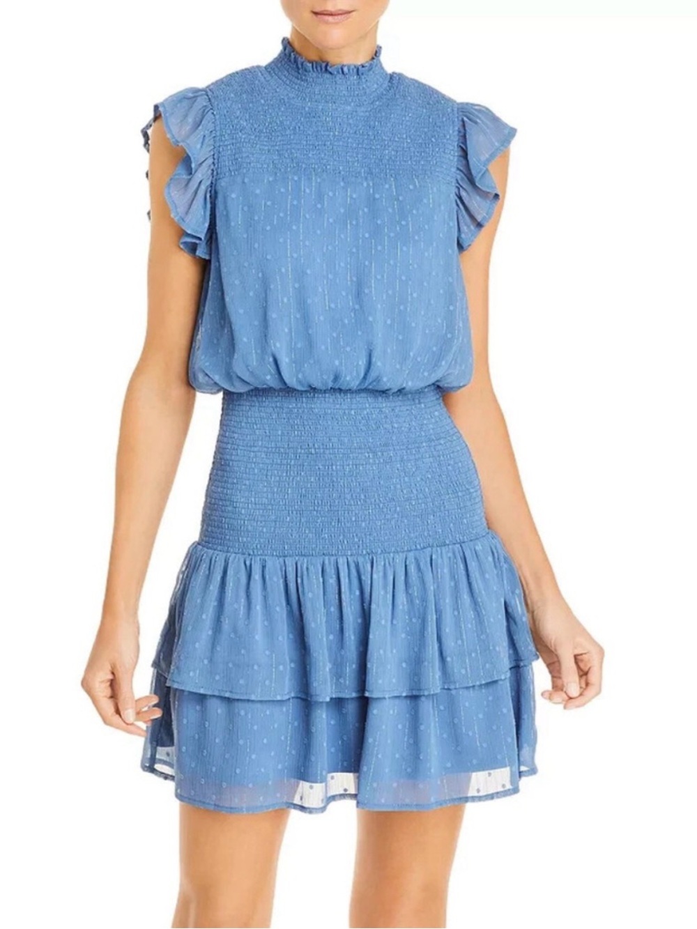 Aqua Light Blue Smocked Ruffle Mini Dress